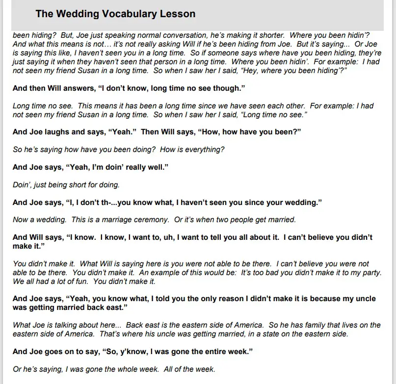 Real English Conversation: Lesson 1 - The Wedding