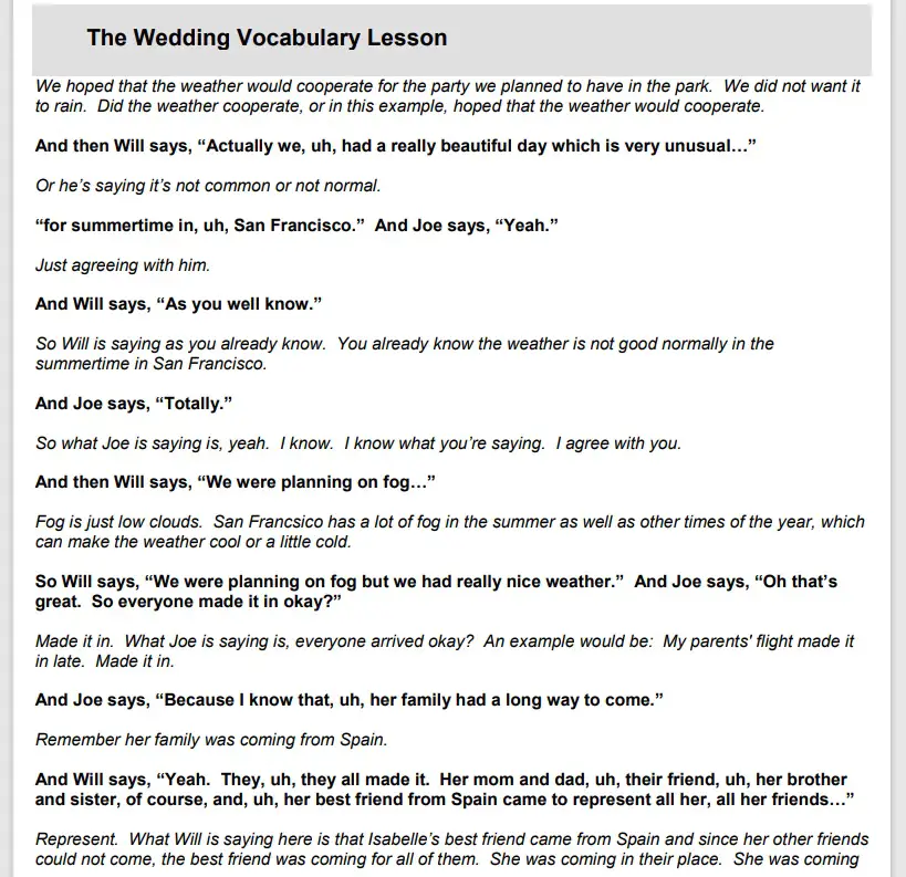 Real English Conversation: Lesson 1 - The Wedding